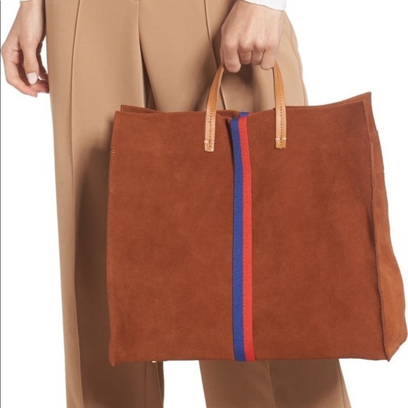 Clare V. Simple Tote Hobo Bag, Crossbody Strap, Chestnut Suede Stripe, NWT - Picture 14 of 16
